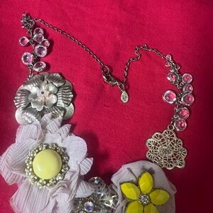 Floral Silver and Yellow Statement Necklace